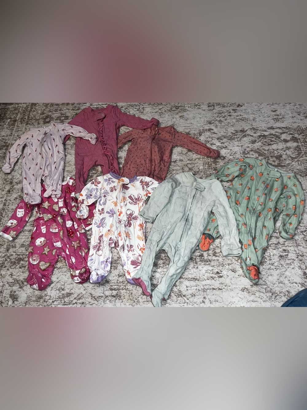 Assorted Girls' Footed One-Piece Sleepers in Floral, Sage & Pink - 7 Pack